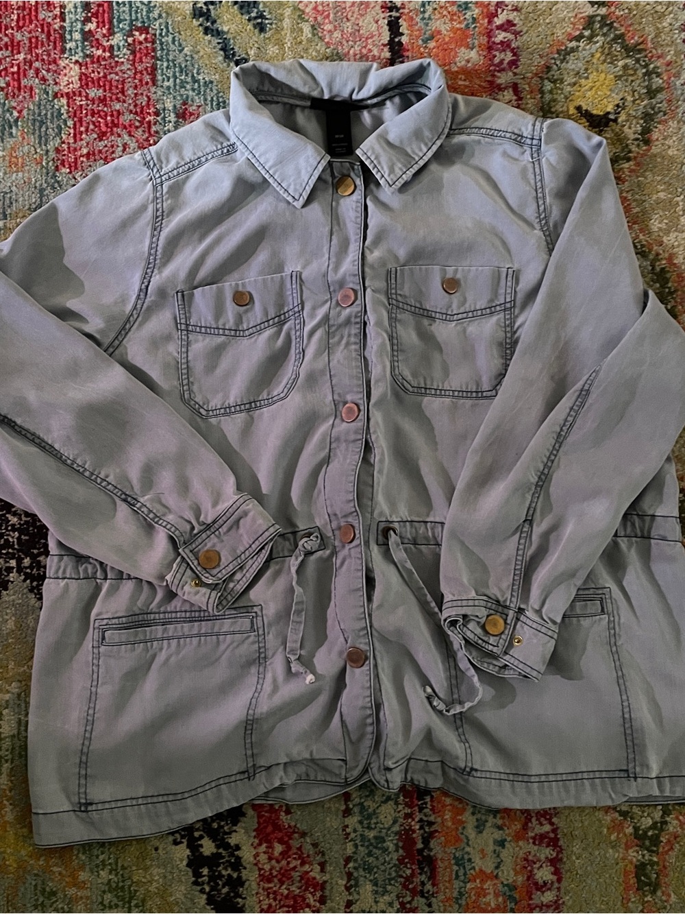 Lane Bryant Light Gray Jean-Style Jacket with Drawstring Waist
